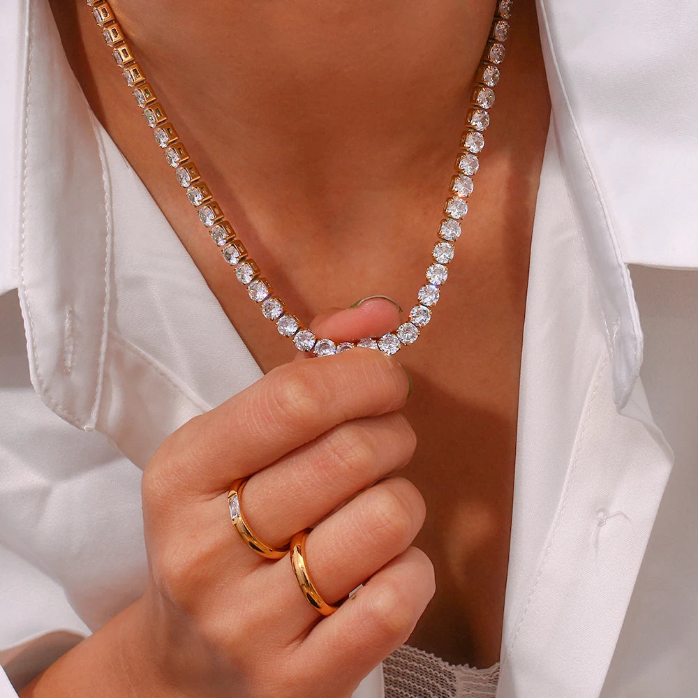 Ebbelle 2mm3mm4mm5mm brilhante luxo 3a zircão tênis corrente colares para mulher aço inoxidável banhado a ouro colar de dama de honra