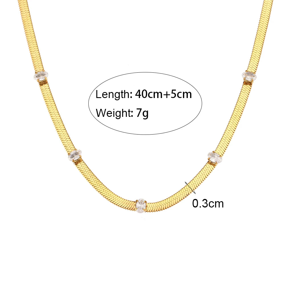 E.B.belle Design elegante oval quadrado zircão pedra espinha de peixe corrente gargantilha colar de aço inoxidável 18k joias banhadas a ouro
