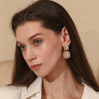 Ebbelle moda 18k banhado a ouro luxo emendado quadrado zircão completo pérola brincos feminino festa chique jóias não manchado