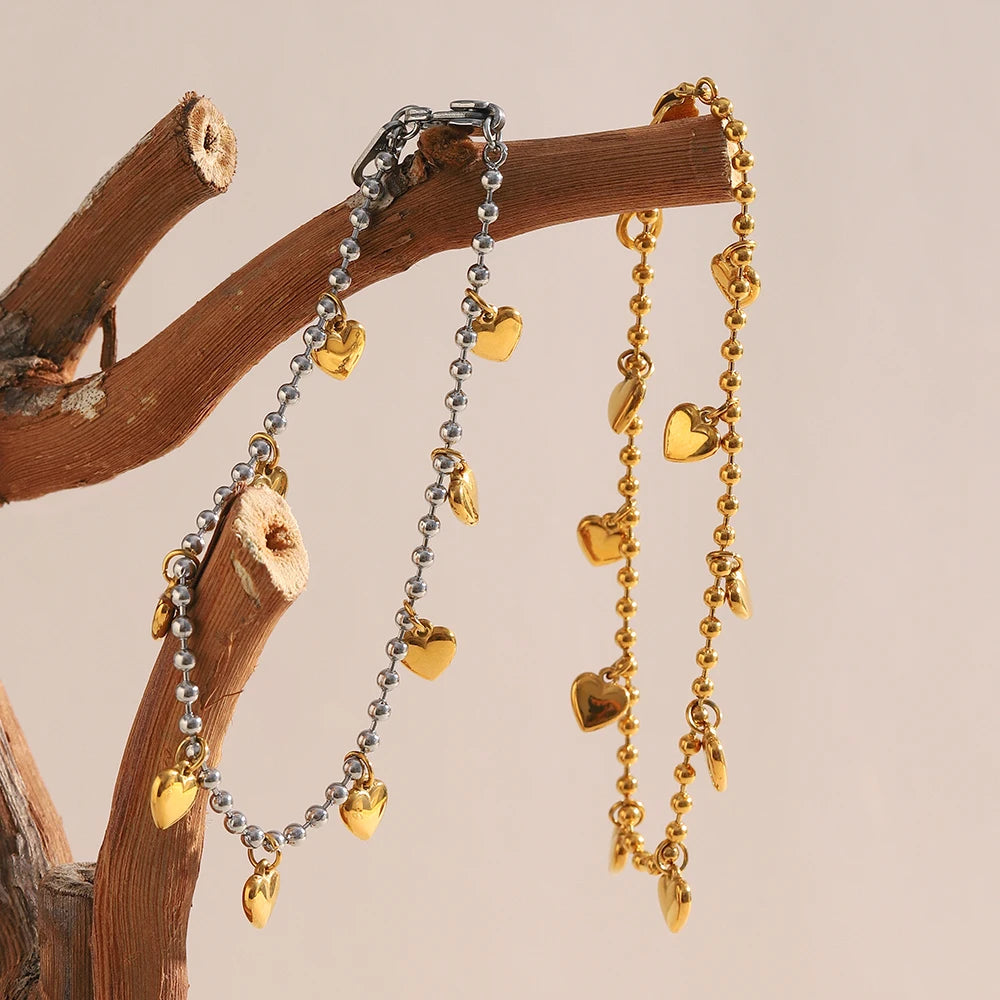 Ebbelle Pulseira criativa de cor mista redonda com miçangas coração pulseira banhada a ouro 18K joias da moda em aço inoxidável