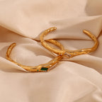 Ebbelle Pulseira de zircão retangular de abertura irregular 18K banhada a ouro cor verde pulseiras de mão femininas de aço inoxidável 316L