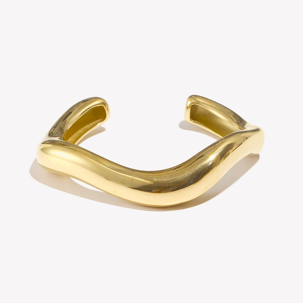Ebbelle Pulseira aberta de onda líquida irregular exagerada banhada a ouro 18K pulseiras de mão femininas joias de aço inoxidável
