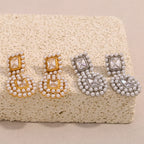 Ebbelle moda 18k banhado a ouro luxo emendado quadrado zircão completo pérola brincos feminino festa chique jóias não manchado