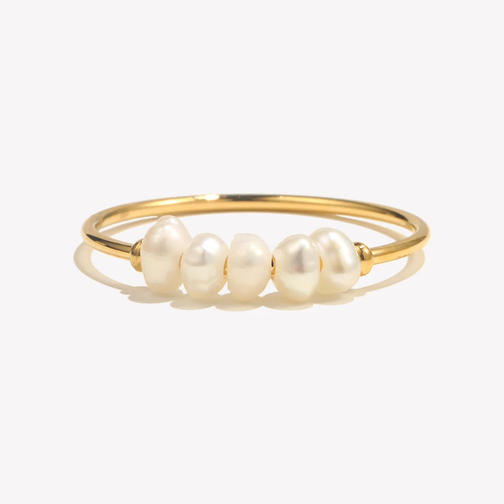 Eb.belle anéis de pérolas de água doce banhados a ouro de aço inoxidável para mulheres acessórios para mujer bagues acier inoxydables femmes