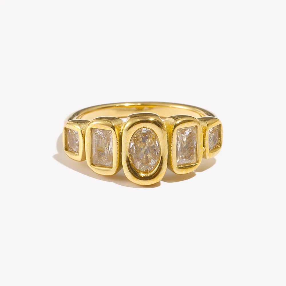 Ebbelle Anel de zircão transparente geométrico de alta qualidade clássico estilo 18k banhado a ouro joias populares charme hipoalergênico