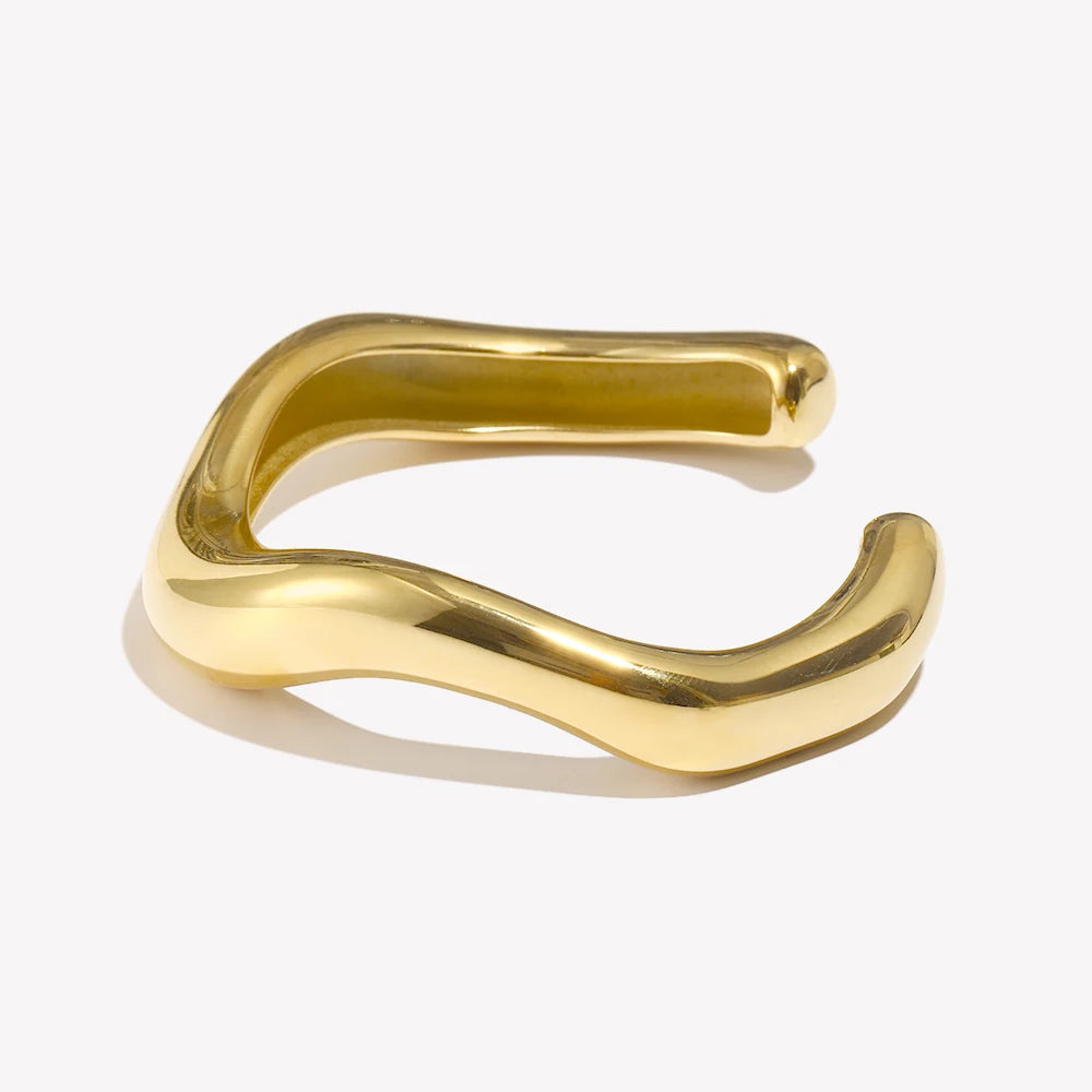Ebbelle Pulseira aberta de onda líquida irregular exagerada banhada a ouro 18K pulseiras de mão femininas joias de aço inoxidável