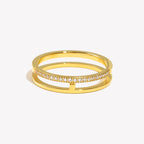 Ebbelle estilo minimalista dupla camada strass anel básico pilha jóias de aço inoxidável 18k banhado a ouro para meninas festa