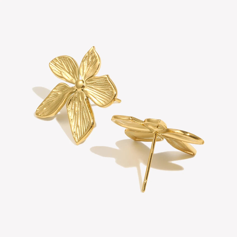 Ebbelle elegante romântico flor brincos para mulher à prova dwaterproof água de aço inoxidável dourado forma floral jóias presente para senhoras