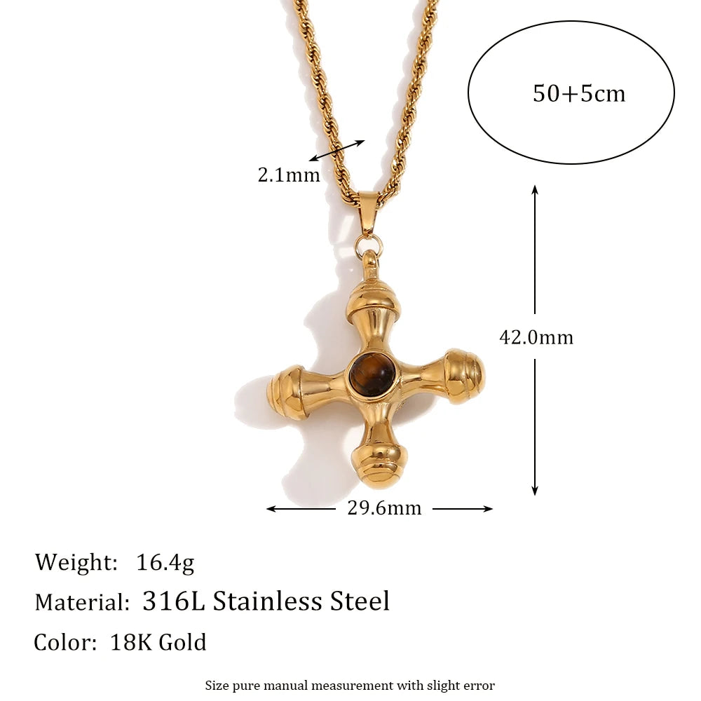 E.B. Belle-Ágata Leme Forma Colar Pingente, 18K banhado a ouro, aço inoxidável, Twists Cadeia, Pedra Natural, Cor Marrom
