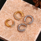 E.B.belle Brincos circulares semi-incrustados de zircônia, cor prata, aço inoxidável 316L, brincos femininos, joias banhadas a ouro 18K