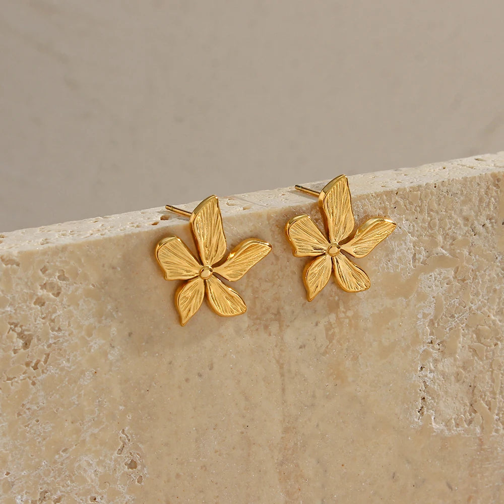 Ebbelle elegante romântico flor brincos para mulher à prova dwaterproof água de aço inoxidável dourado forma floral jóias presente para senhoras