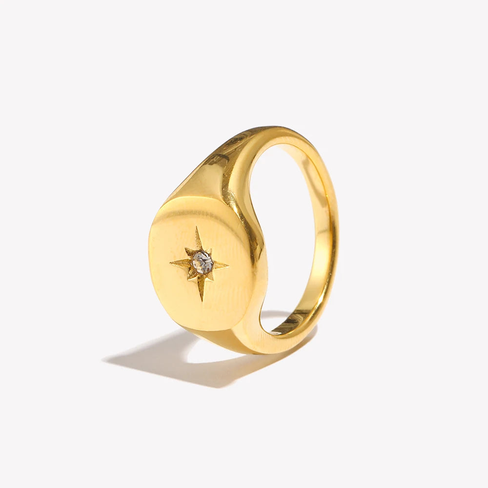 Anel de vedação E.B.belle Aspect North Star cor prata à prova d'água joias de aço inoxidável 316L acessórios banhados a ouro 18K