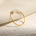 Eb.belle anéis de pérolas de água doce banhados a ouro de aço inoxidável para mulheres acessórios para mujer bagues acier inoxydables femmes