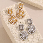 Ebbelle moda 18k banhado a ouro luxo emendado quadrado zircão completo pérola brincos feminino festa chique jóias não manchado