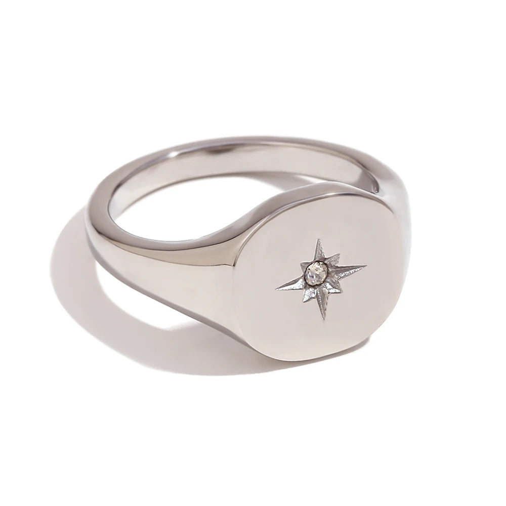 Anel de vedação E.B.belle Aspect North Star cor prata à prova d'água joias de aço inoxidável 316L acessórios banhados a ouro 18K