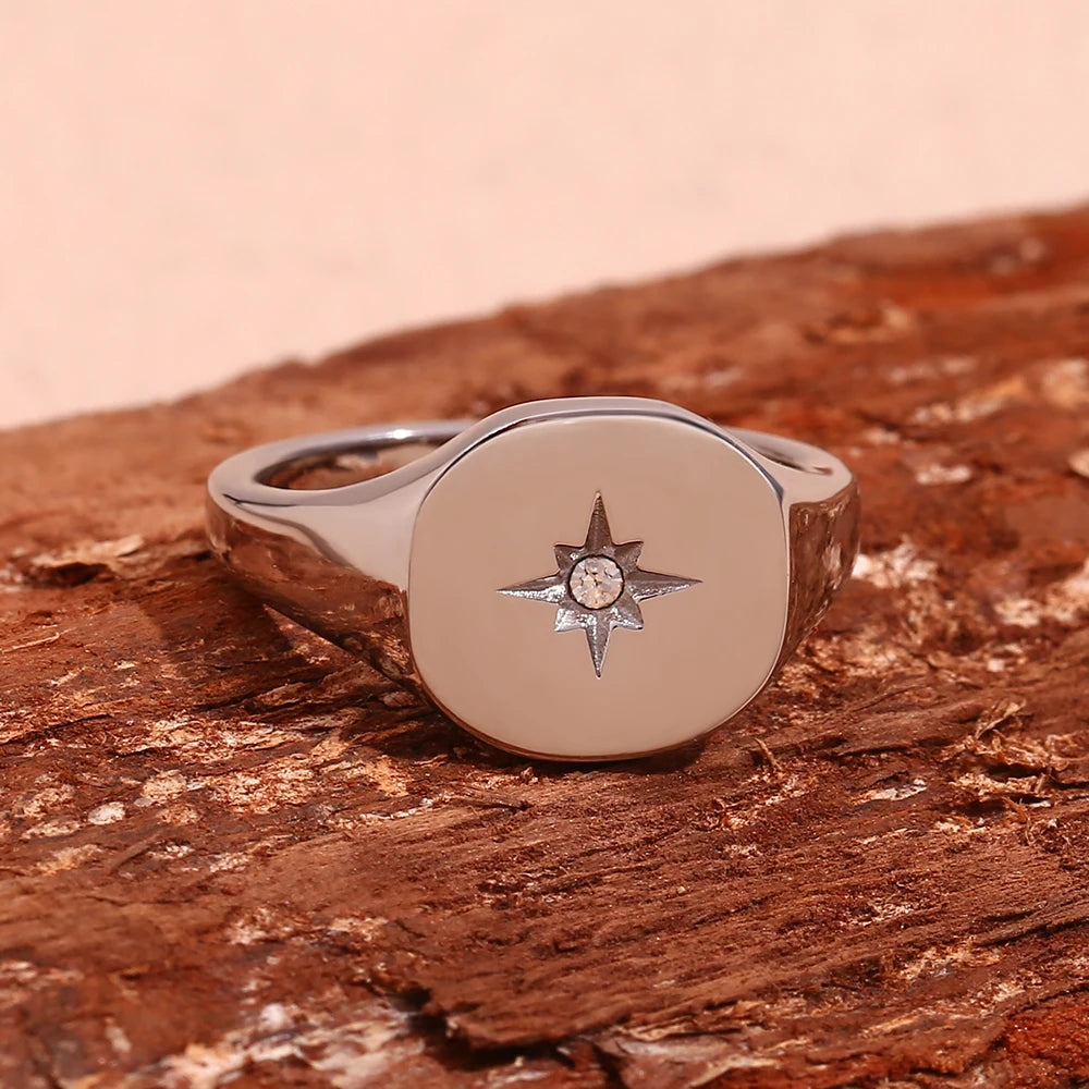 Anel de vedação E.B.belle Aspect North Star cor prata à prova d'água joias de aço inoxidável 316L acessórios banhados a ouro 18K