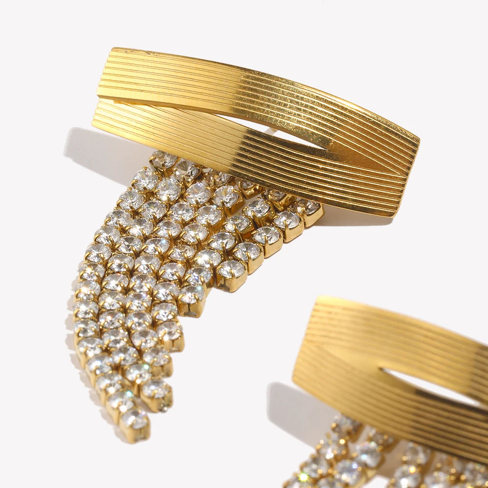 Ebbelle luxo longa tira zircão borla brincos de aço inoxidável pvd banhado festa casamento feminino jóias acessórios