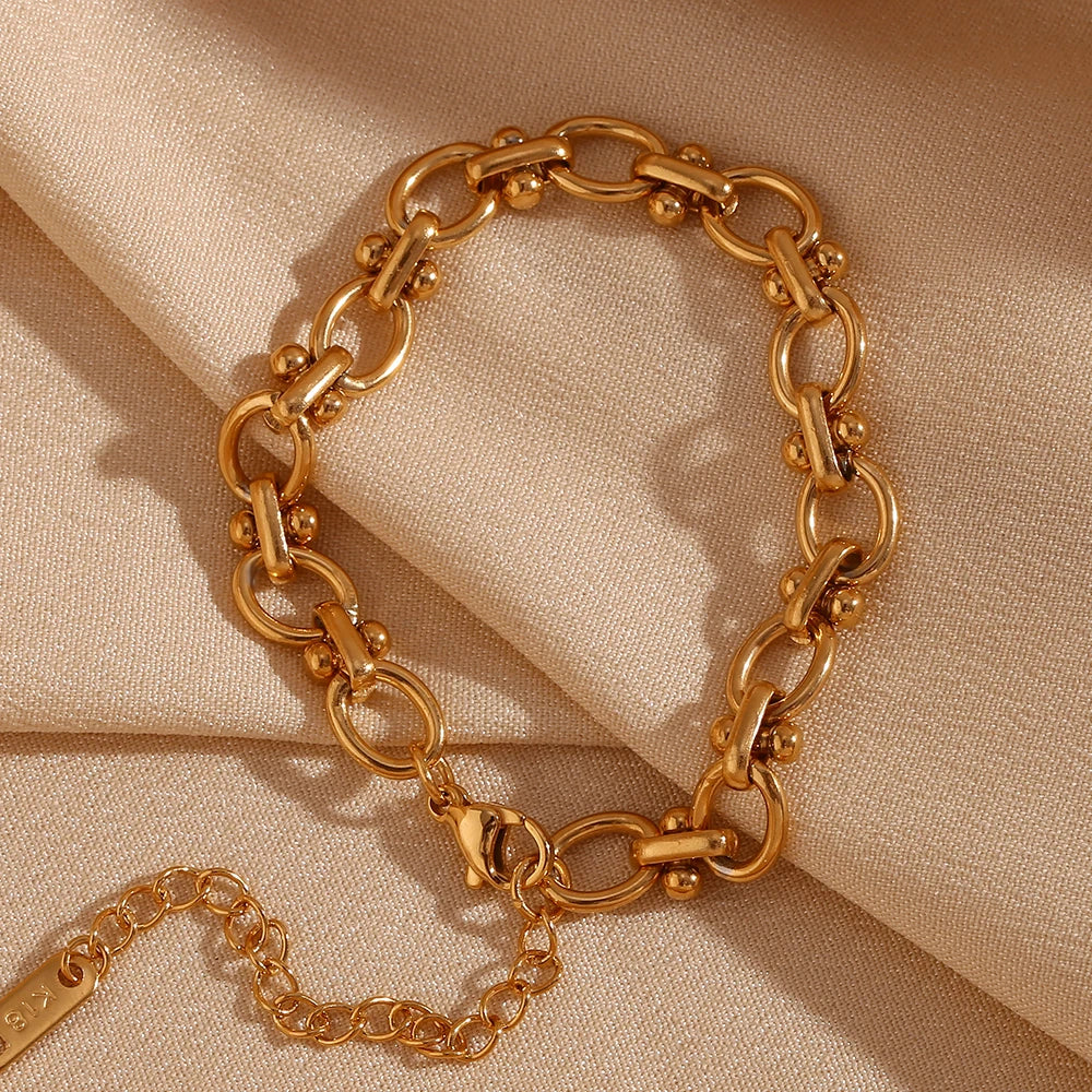 E b belle loja oficial oval flor artesanal corrente pulseira 18k banhado a ouro pulseiras de mão femininas 316l jóias de aço inoxidável