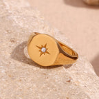 Anel de vedação E.B.belle Aspect North Star cor prata à prova d'água joias de aço inoxidável 316L acessórios banhados a ouro 18K