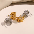 Ebbelle novo em forma de c múltiplas camadas linhas brinco de aço inoxidável 18k banhado a ouro festa simples jóias femininas