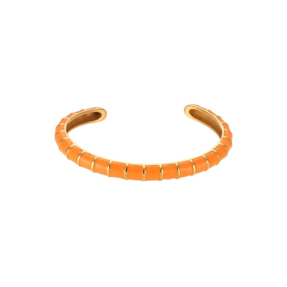 Design Caterpillar Pulseiras para Mulheres, Pulseiras Coloridas de Esmalte, Punho de Aço Inoxidável, Jóias Y2K Bonitos, Verão