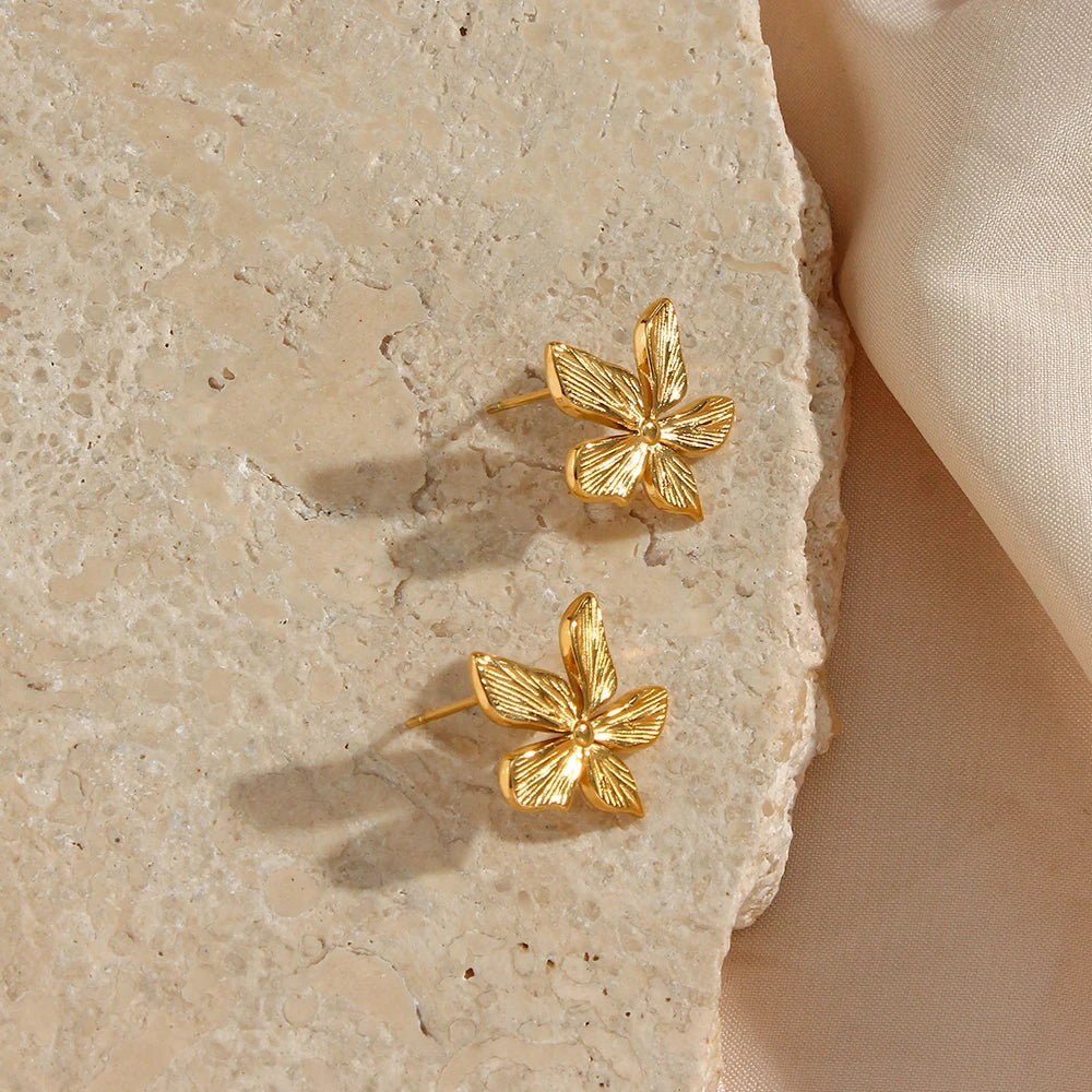 Ebbelle elegante romântico flor brincos para mulher à prova dwaterproof água de aço inoxidável dourado forma floral jóias presente para senhoras