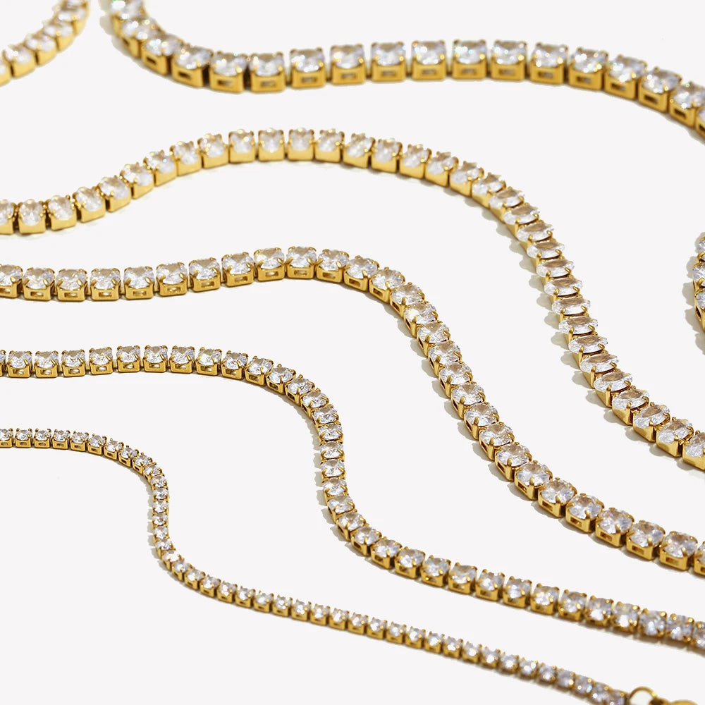 Ebbelle 2mm3mm4mm5mm brilhante luxo 3a zircão tênis corrente colares para mulher aço inoxidável banhado a ouro colar de dama de honra