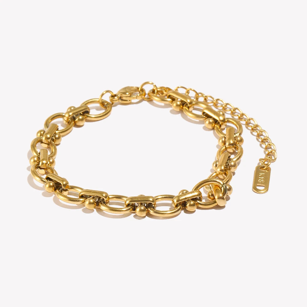 E b belle loja oficial oval flor artesanal corrente pulseira 18k banhado a ouro pulseiras de mão femininas 316l jóias de aço inoxidável