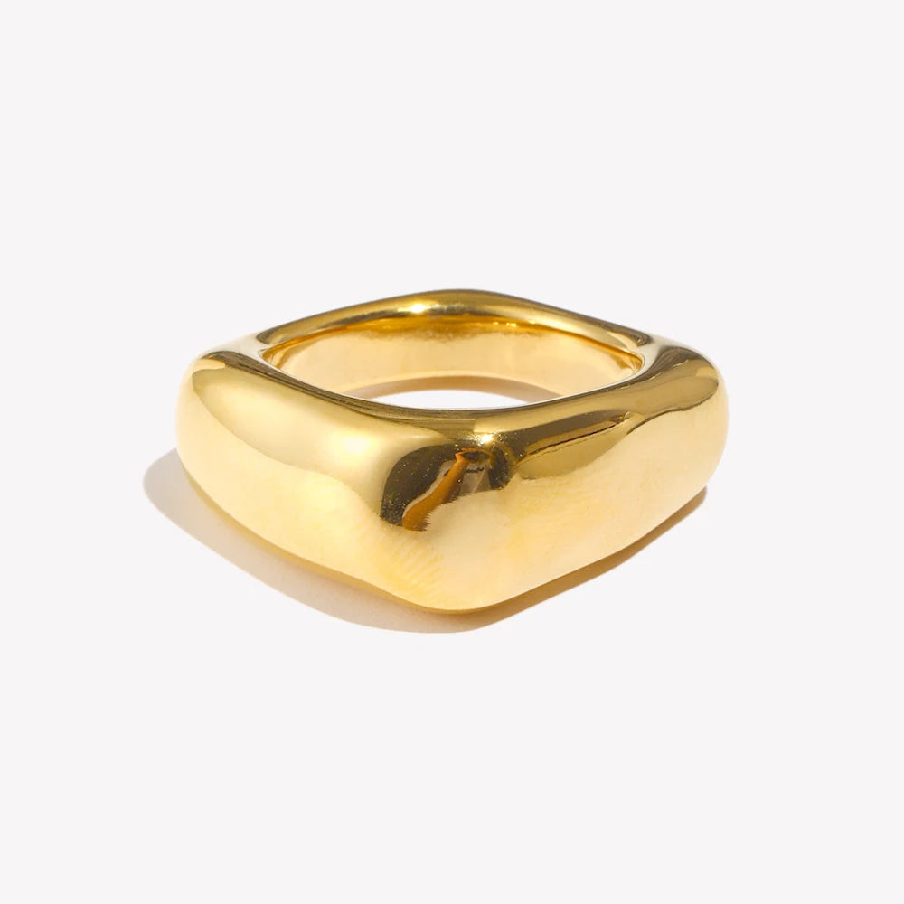 Ebbelle Anel geométrico quadrado simples cor prata anéis de aço inoxidável para decoração feminina acessórios banhados a ouro 18K