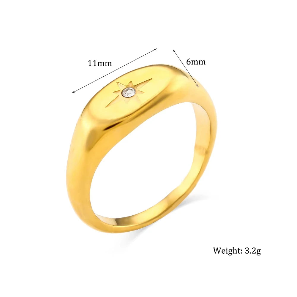 Anel de vedação E.B.belle Aspect North Star cor prata à prova d'água joias de aço inoxidável 316L acessórios banhados a ouro 18K