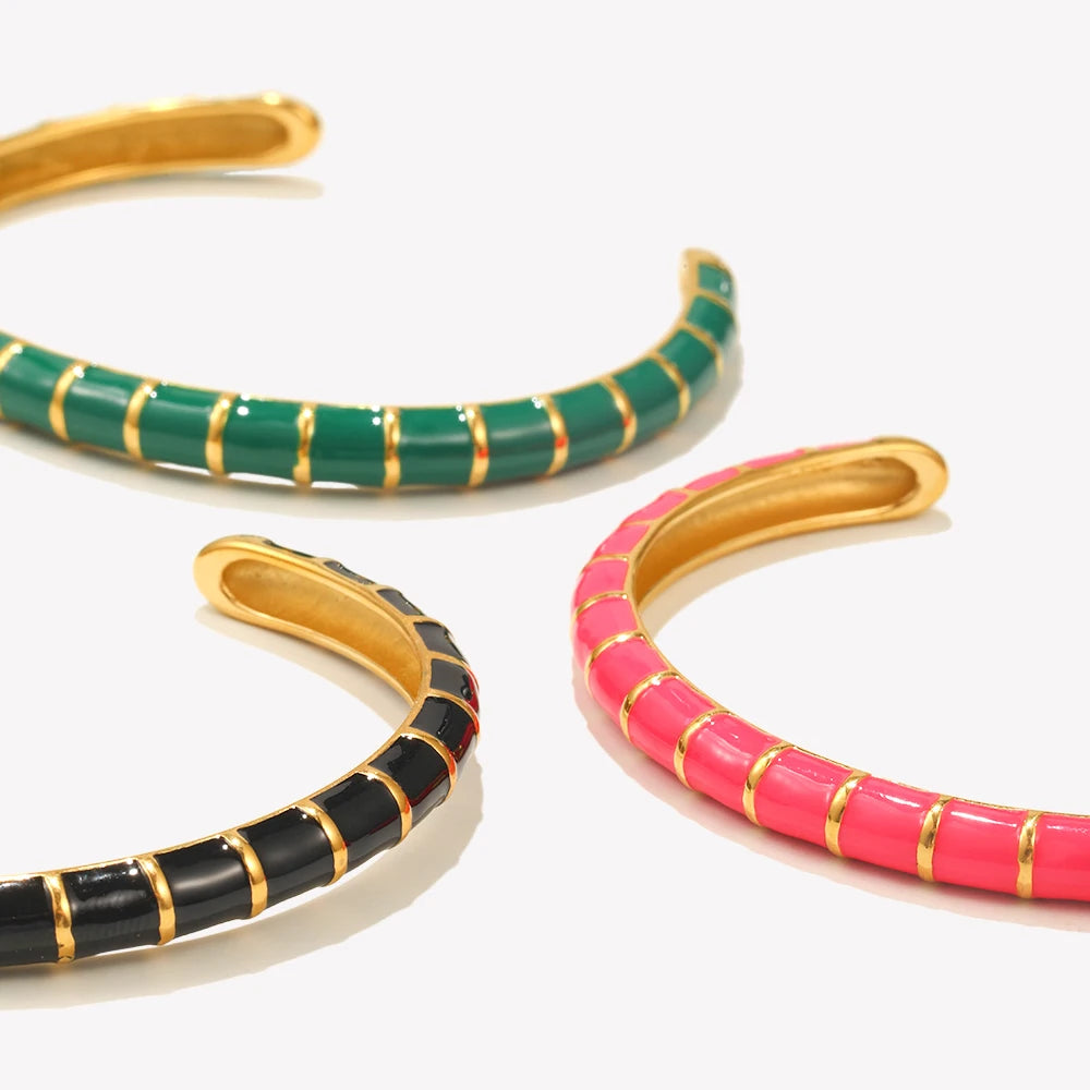 Design Caterpillar Pulseiras para Mulheres, Pulseiras Coloridas de Esmalte, Punho de Aço Inoxidável, Jóias Y2K Bonitos, Verão
