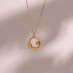 Ebbelle natural mãe de pérola fundição lua estrela círculo moeda colar para mulher 18k banhado a ouro jóias de aço inoxidável