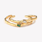 Ebbelle Pulseira de zircão retangular de abertura irregular 18K banhada a ouro cor verde pulseiras de mão femininas de aço inoxidável 316L