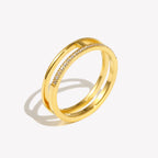 Ebbelle estilo minimalista dupla camada strass anel básico pilha jóias de aço inoxidável 18k banhado a ouro para meninas festa