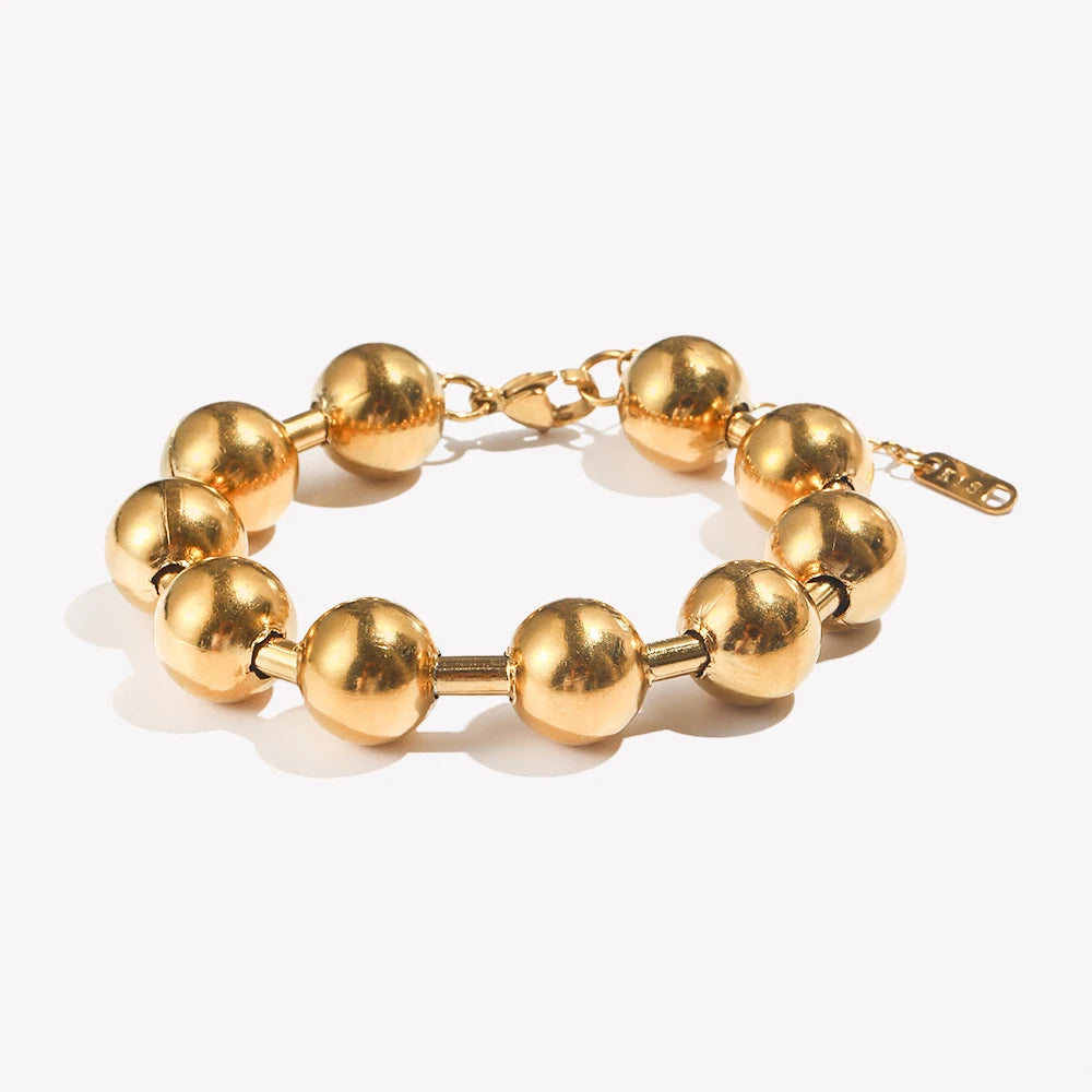 Ebbelle estilo clássico banhado a ouro contas redondas pulseira de aço inoxidável brilhante hipoalergênico à prova d'água joias femininas
