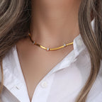 E.B.belle Design elegante oval quadrado zircão pedra espinha de peixe corrente gargantilha colar de aço inoxidável 18k joias banhadas a ouro