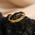 Ebbelle strass oito awn estrela forma de onda anel de aço inoxidável 18k banhado a ouro requintado jóias femininas para festa namoro