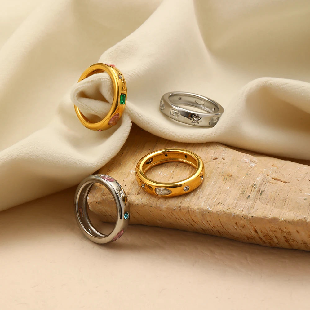 E.B.belle Brincos de argola de zircônia coloridos sem manchas brincos banhados a ouro 18K para mulheres joias de aço inoxidável 316L