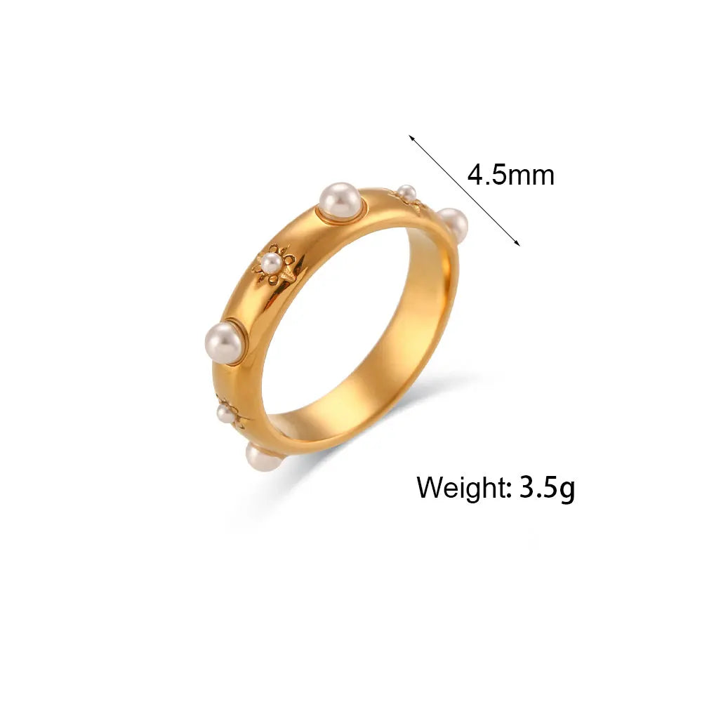 Ebbelle 18K banhado a ouro verde zircão pérola anéis para mulheres à prova d'água hipoalergênico delicado anel de ouro joias de aço inoxidável