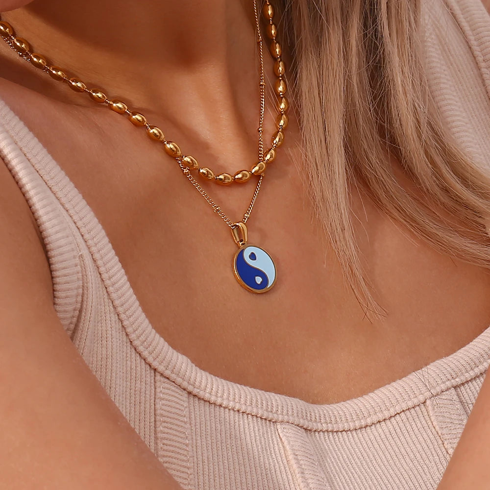 Ebbelle Colares de contas ovais banhados a ouro 18K de aço inoxidável Gargantilha diária Colares Acessórios de joias da moda para mulheres