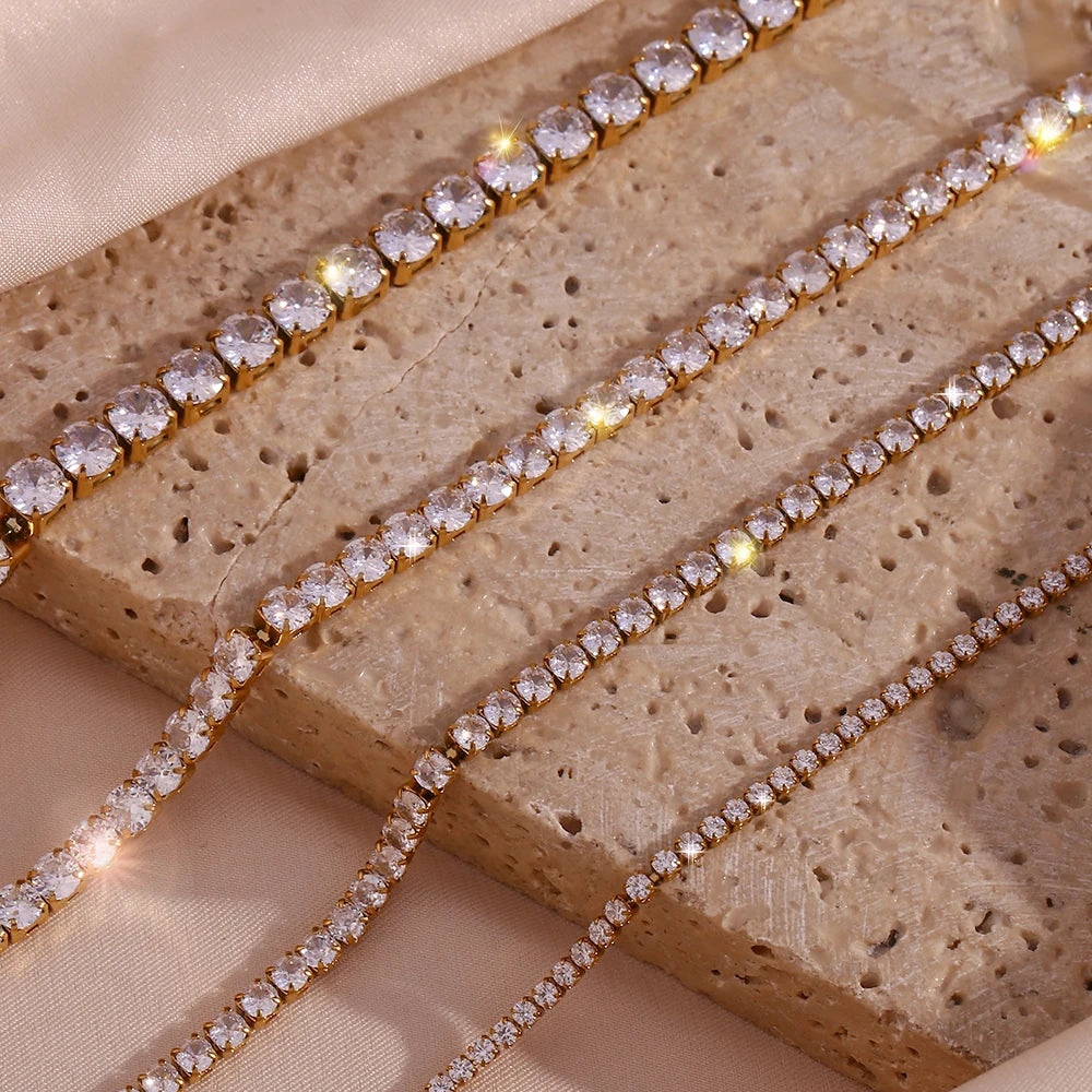 Ebbelle 2mm3mm4mm5mm brilhante luxo 3a zircão tênis corrente colares para mulher aço inoxidável banhado a ouro colar de dama de honra