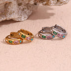 E.B.belle Brincos de argola de zircônia coloridos sem manchas brincos banhados a ouro 18K para mulheres joias de aço inoxidável 316L