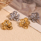 Ebbelle Brincos retrô de flor dupla camada, resistentes à água, acessórios de aço inoxidável 316L, joias banhadas a ouro 18K