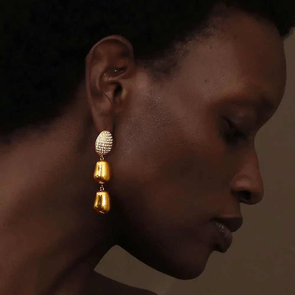 Ebbelle luxo zircão amendoim pingente brincos de aço inoxidável 18k banhado a ouro manchar livre jóias femininas festa hipoalergênico