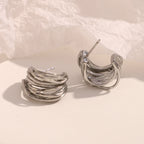 Ebbelle novo em forma de c múltiplas camadas linhas brinco de aço inoxidável 18k banhado a ouro festa simples jóias femininas