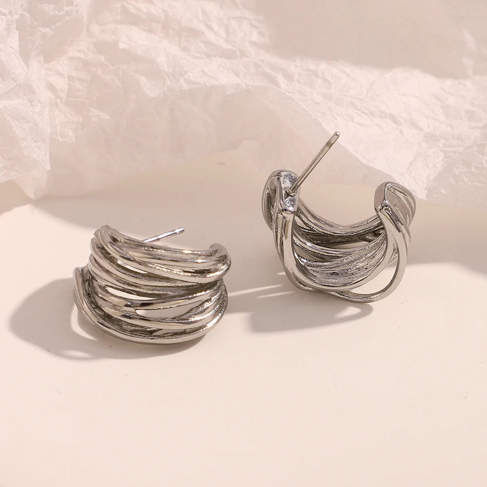 Ebbelle novo em forma de c múltiplas camadas linhas brinco de aço inoxidável 18k banhado a ouro festa simples jóias femininas