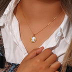 Ebbelle natural mãe de pérola fundição lua estrela círculo moeda colar para mulher 18k banhado a ouro jóias de aço inoxidável