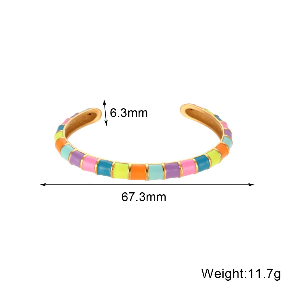 Design Caterpillar Pulseiras para Mulheres, Pulseiras Coloridas de Esmalte, Punho de Aço Inoxidável, Jóias Y2K Bonitos, Verão