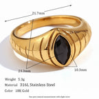 E.B.belle Anéis de sinete texturizados em forma de olho de zircônia cúbica preta para mulheres anéis de dedo de aço inoxidável banhados a ouro 18K para mulheres