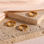 Ebbelle 18K banhado a ouro verde zircão pérola anéis para mulheres à prova d'água hipoalergênico delicado anel de ouro joias de aço inoxidável